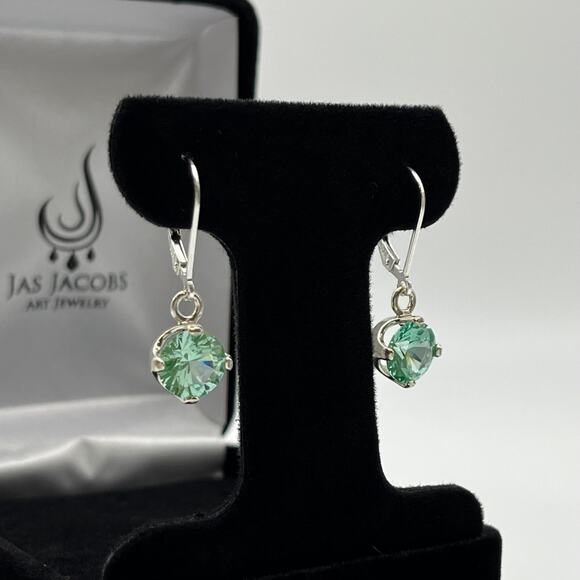 BEAUTIFUL 4ctw Sea Foam Green Spinel Earrings Sterling Silver Ice Green Gemstone - Picture 5 of 6
